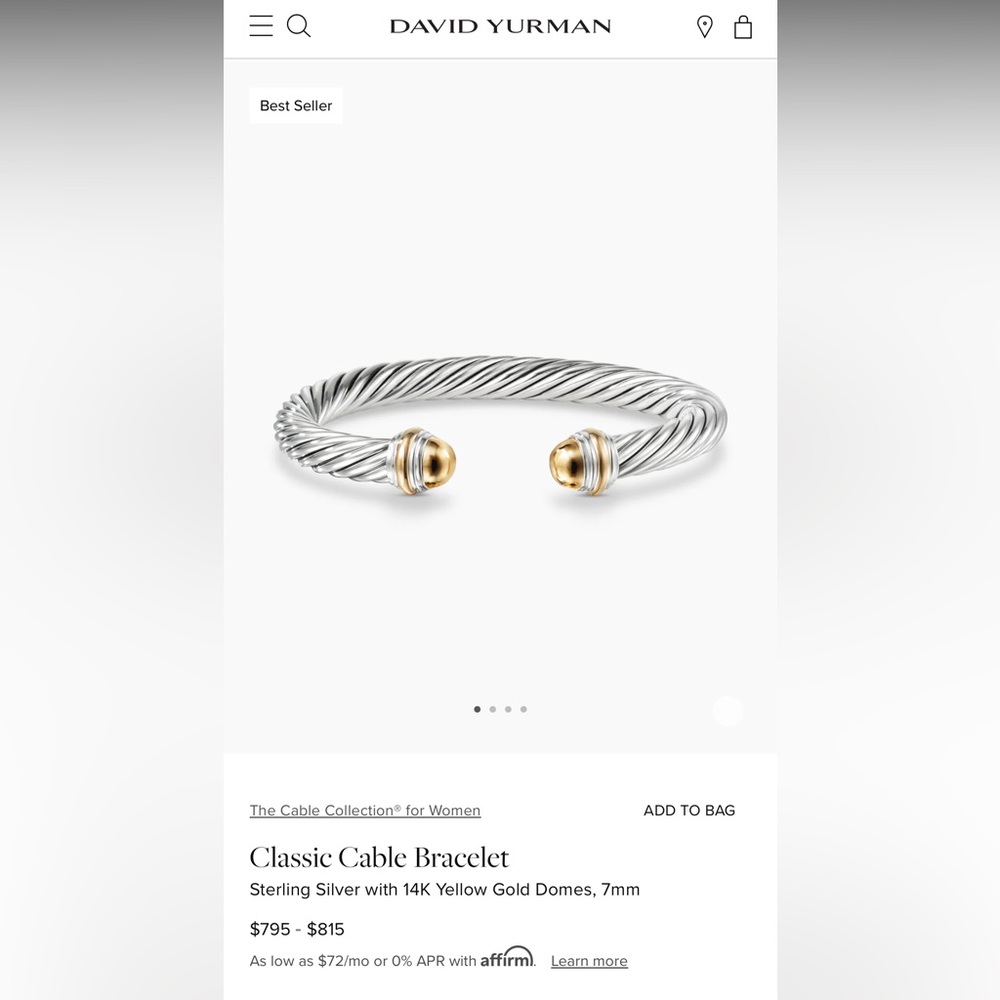 David Yurman Cable Bracelet with gold